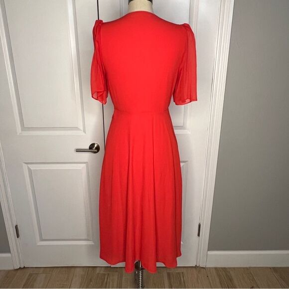 Alice + Olivia Suri True Wrap Midi Dress Red Size 2 Sheer Sleeves - Picture 10 of 14